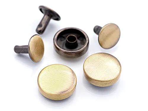 Craftmemore 50 Sets Leather Rivet Metal Flat Head Rivet Tablet Studs Quality Plating Double Cap Rivet (8 Mm, Brushed Brass) #TOP15