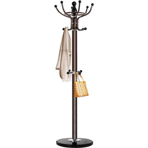 Kertnic Metal Coat Rack Freestanding 16 Hooks, Entry-way Coat Racks Stand with Natural Marble Base Hall Tree, Easy Assembly for Coat Tree Hats Hanger Holder for Purse, Scarf Rack, Jacket (Bronze)