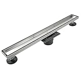 Neodrain 18-Inch Linear Shower Drain, Brushed 304 Stainless Steel, Silver, Modern Style, Removable Grate, Adjustable Feet, 2' Central Outlet, 36 L/min Flow, Fits US No-Hub Drain Base System