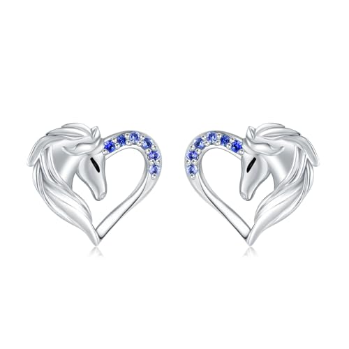 925 Sterling Silver Horse Birthstone Stud Earrings Hypoallergenic Heart Horse Ear Studs for Women Animal Earrings Birthday Jewelry Gifts for Daughter