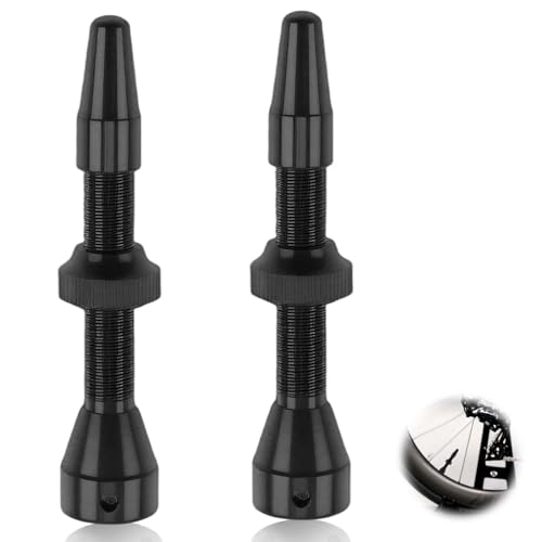 Paquete de 2 válvulas Presta Tubeless, 1 par de válvulas Tubeless para bicicleta de 44 mm, válvulas Tubeless para MTB, válvulas ligeras y duraderas, negras, vástago de válvula Presta Tubeless, alumini
