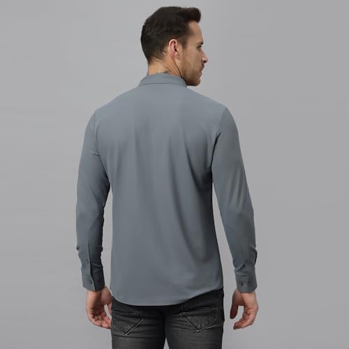 Image of HEKTOR Men's Hidden Button Shirt-Long Sleeve Bubble Check Shirt|Premium Nylon Blend, Regular Fit,Textured Smart