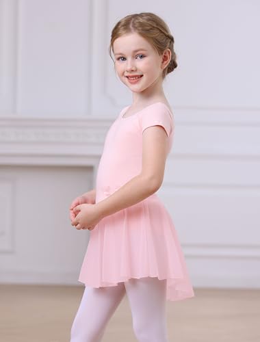 Image of MdnMd Girls Toddler Ballet Leotard with Skirted Short Sleeve Dance Gymnastic Ballerina Ballet Outfit Dress