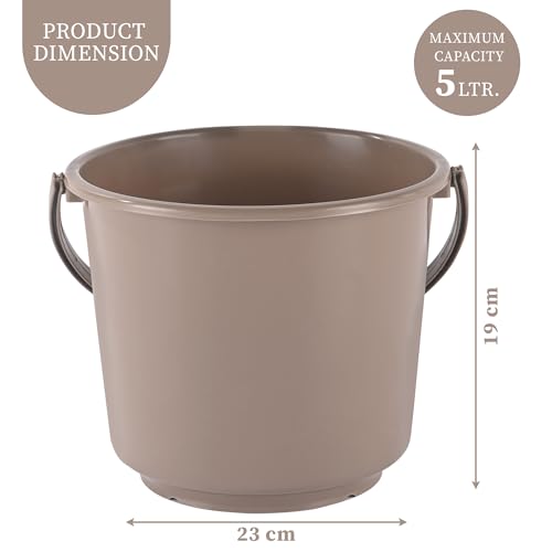 Image of Kuber Industries 2 Pcs Compact Size Plastic 5 Litre Bucket for Kitchen, Cleaning & Water Storage - Small Lightweight and Easy to Carry Utility Bucket Ideal for Mopping - Plain - Brown