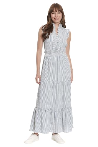Image of London Times Women's Women's Sleeveless Maxi Dress - Ruffle V-Neck, Tiered Skirt, Casual Dresses for Women
