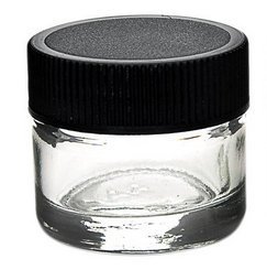 DabJars : set of 10 glass jars 5ml / 1.2"x1.2" BLACK cap threaded screw top heavy weighted glass retail or wholesale packaging