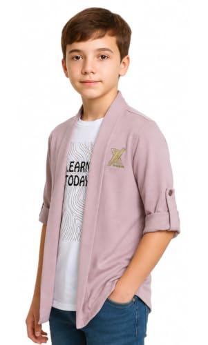 Image of CAVIO Boys Solid Open-Front Shrug with T-Shirt