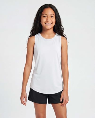 Image of Real Essentials 4 Pack: Girls' Dry-Fit Active Tank Top - Gym Running Workout Athletic Shirt for Kids Teens Youth
