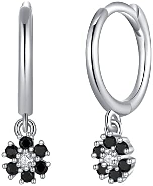 Dainty Flower Shaped CZ Dangle Hoop and Stud Earrings Sets for Women, Drop Huggie Earrings with Cubic Zirconia Charm in Sterling Silver Gifts for Her
