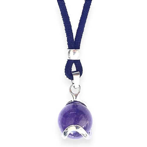 ASTER ALHELÍ - Colgante Mujer Péndulo Piedras Energéticas Naturales Hombre Mujer - Zamak bañado en Plata - Collar Mujer Esfera Amuleto de Protección - Regalo Original (Amatista)