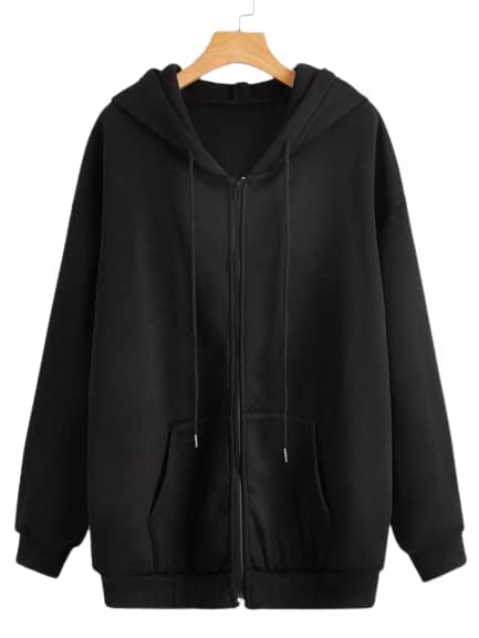 Image of Casual Solid Full Sleeves Stylish Winter Hooded Neck Fleece Zipper Hoodie for Women