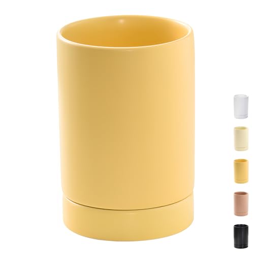 Dowbom Soporte para utensilios de cocina para encimera, organizador de espátulas de cuchara, utensilios de cocina de cerámica, soporte para cubiertos, soporte para palillos (amarillo)