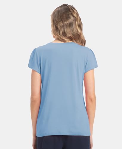 Image of Jockey RX12 Women's Micro Modal Cotton Relaxed Fit Solid V Neck Half Sleeve T-Shirt with Lace Trim On Sleeves