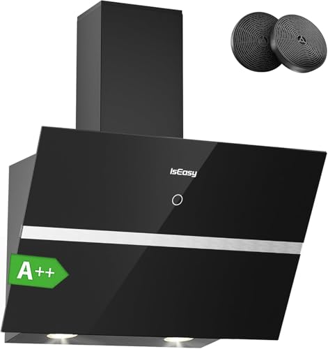 IsEasy Hotte de Cuisine Inclinée, Hottes Aspirantes 60cm, 578 m³/h Puissance d'aspiration élevée, Evacuation ou Recyclage, 4 Vitesses, 58 dB, Lumières LED, Fonction...