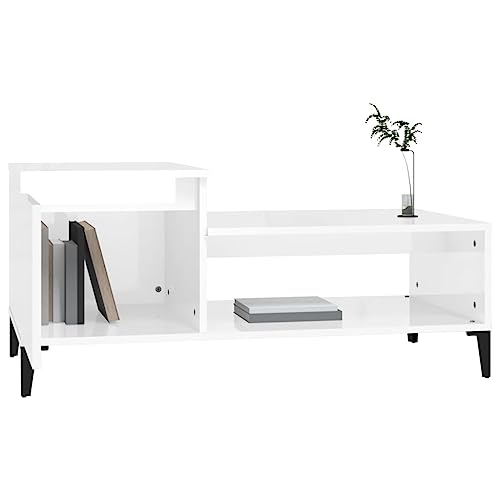 Table basse blanc brillant multifonction avec grand tiroir pour optimiser votre salon - 5
