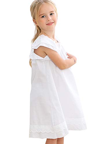 PUFSUNJJ Lovely Girls Princess Nightgown Soft Cotton Sleepwear Kids 3-12 Years White - Thumbnail 6