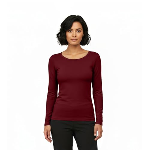 Image of Natural Uniforms Women's Long Sleeve Underscrub T-Shirt - Cotton Blend Scrub Base Layer for Nurses & Medical Professionals