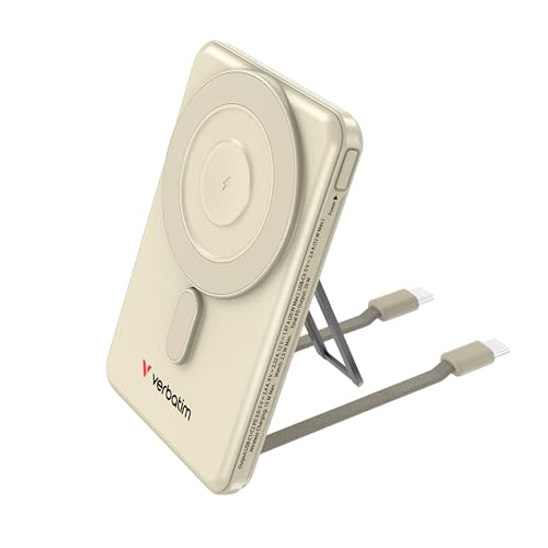 Charge 'n' Go 2C Power Bank Magnetic Wireless Charging 5000mAh with 2 USB-C Cables & Stand Gold