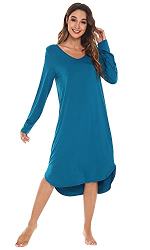 WiWi Bamboo Nightgowns for Women Soft Long Sleeve Sleep Shirt Sleepwear Comfy Loungewear Plus Size Nightshirts S-4X3