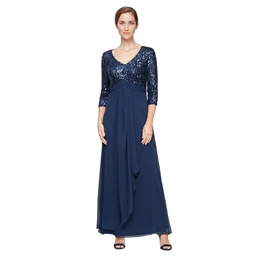 Image of Alex Evenings Womens Long Lace Top Empire Waist Dress
