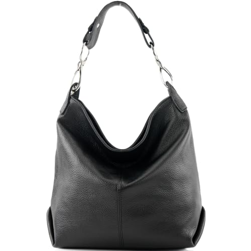 modamoda de T168 Damen Leder Schultertasche Henkeltasche Medium handmade in Italy, Farbe:Jet Black