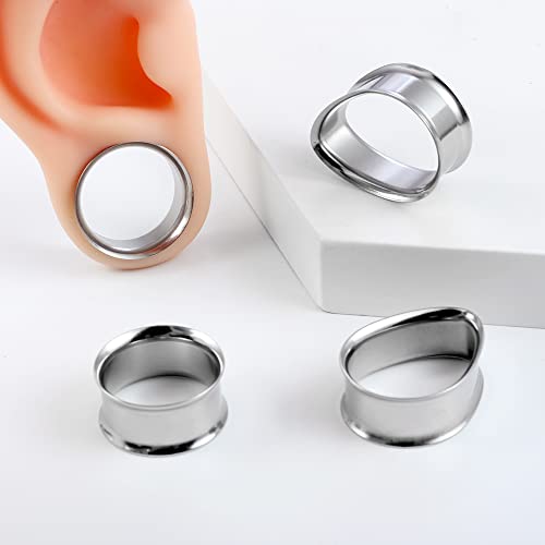 Casvort 4 Pcs 16Mm (5/8'') Hypoallergenic 316 Stainless Steel Silver Round Teardrop Double Flared Ear Gauges Plugs Ear Tunnels Saddle Plugs Body Piercing Jewelry thumb #2