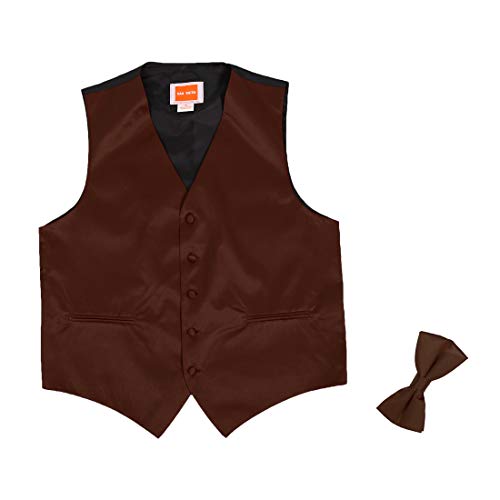 Dan Smith DGEE0006-M Dark Brown Plain Microfiber Christmas Tuxedo Vest Satin Presents For Designer Vest Matching Bow Tie