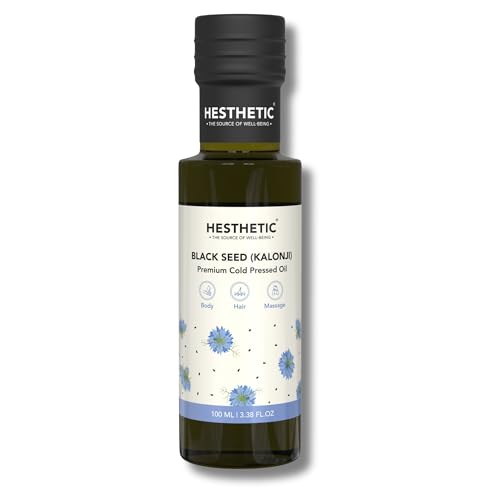 HESTHETIC Premium Cold Pressed Black Seed Oil, 100ML, For Skin, Hair, and Massage, 100% Pure and Natural Virgin Kalonji Oil, High Thymoquinone, Helps to Skin Firming, Glass Bottle