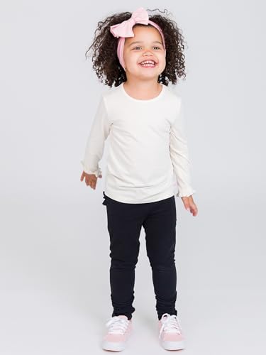 Image of RuffleButts Baby Girls Fall Fall - Stretchy Ruched Toddler Ruffle Leggings | 95% Cotton 5% Spandex, Breathable Fabric, Elastic Waistband, Below Knee Length, No Back Pocket, Machine Wash Cold