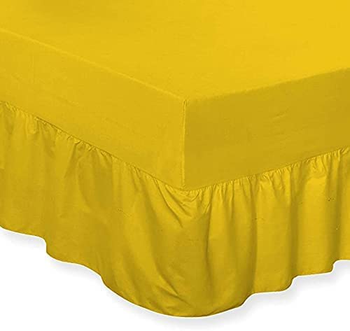 Ocean Nights Luxury Polycotton Fitted Valance Sheet 25cm Box Easy Care Frilled Valance Sheets Single Double King and Super King (Mustard, Single)