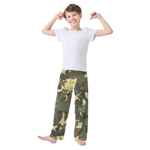 Boys' Pants Forest Camouflage Cats Long Bottoms Jogger Pants Elastic Waist Trousers with Pockets S-XL2