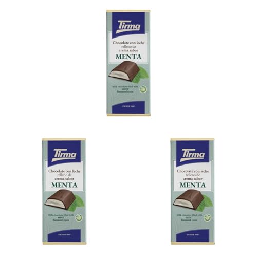 Tirma Tableta de Chocolate con Leche Rellena de Crema Sabor Menta, 110g - Chocolate Cremoso con Relleno de Menta, Perfecto para Postres y Snacks (Paquete de 3)
