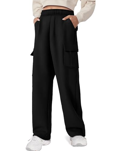 Cargo Sweatpants for Women Fleece Jogger Pants Casual Baggy Trousers Athletic Long Sweat Pants with Pockets Trendy Black2