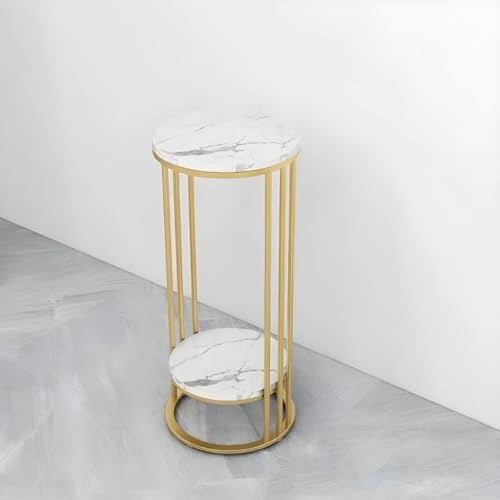 Image of ETIQUETTE ART 2-Tier End Tables, Modern Faux Marble Top Bedside Table End Table with Storage Shelf for Home & Living Room Side & Corner Table Sofa End Table (Gold & White)