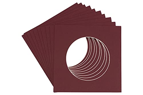 CountryArtHouse Maroon Acid Free 14x14 Circle Picture Frame Mat with White Core Bevel Cut for 10x10 Pictures - Fits 14x14 Frame - Pack of 25 Matboard Show Kits with Acid Free Backings & Clear Bags