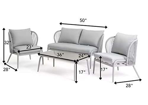 Image of DEVOKO Outdoor Weaving Rope Waterproof Outdoor Patio Furniture with Sturdy Powder-Coated Iron Frame Conversation Bistro Set for Balcony, Backyard, Lawn, Garden (Grey & Grey)