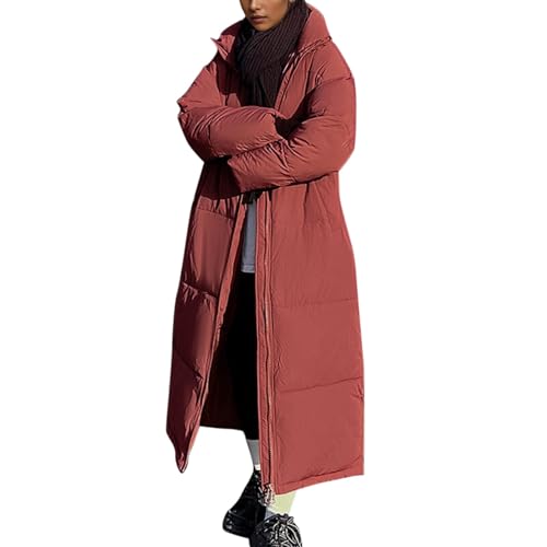 Manteau d'hiver long à capuche pour femme avec doublure chaude et fermeture éclair