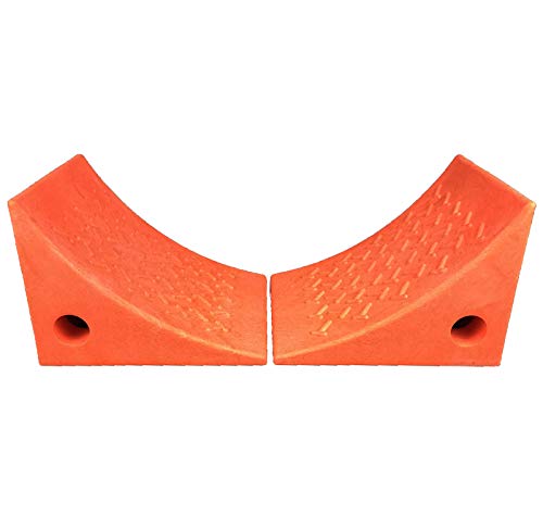 RV Leveling Blocks Wheel Tire Plastic Chocks, Best Heavy Duty Vehicle Wedge Design and Garage Grip Bottom for Travel Trailers, Camper, Truck, Car and ATV Orange 2 Pack