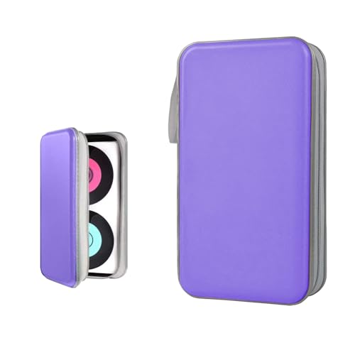 Sylvil Car CD DVD Case, 96 Capacity Hard Plastic CD Holder, Portable Zipper DVD Disc Organizer Storage Wallet with Closure and Handy Strap, Car Accessories for Home Office Travel (Light Purple)