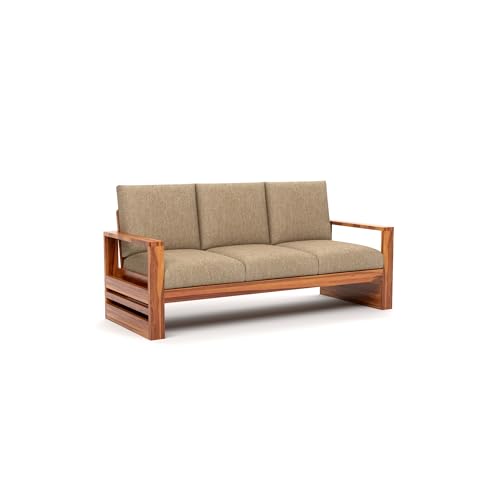 Image of Solid Sheesham Wood 3 Seater Sofa for Living Room | Elegant Wooden Sofa Set 3 Seater for Home & Office Furniture Decor | Stylish 3 Person Sofa (Zack Honey, 3 Seater)