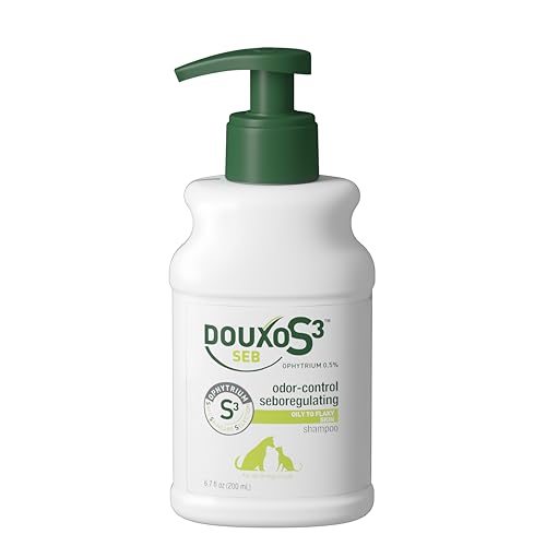 Douxo S3 SEB Shampoo, Contains 0.5% Ophytrium, Odor Control & Seboregulating, for Oily to Flaky Skin, Seborrhea, for Dogs and Cats, 6.7 fl. oz. (200mL)