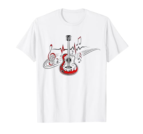 Image of Heartbeat Music I love my Guitar with Pulse and Music Notes T-Shirt