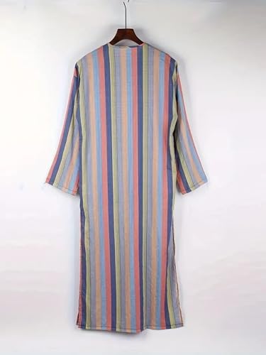 Men's Kaftan Thobe Striped Nightshirt for Men Long Sleeves Button Down Nightgown Henley Sleep Shirt with Pockets3