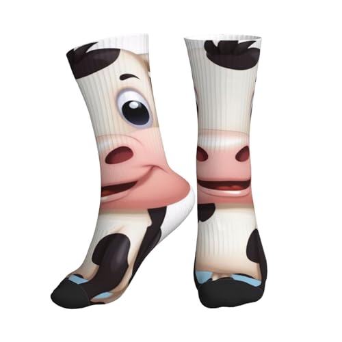 Cartoon Milk Cow Print Mid-Tube Sports Socks Skin-Friendly, Comfortable, And Breathable For Sports And Daily Wear.