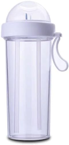水筒 ストローボトル デュアルユー 直飲み マグボトル おしゃれ 2本ストロー入り 仕切り付き 漏れ防止 420ml/600ml ウォーターボトル お茶 ジュース コーヒー コーラーなど入れ 優雅な生活 恋人 カップル 贈り物 出張 旅行 夏用 運動 男女