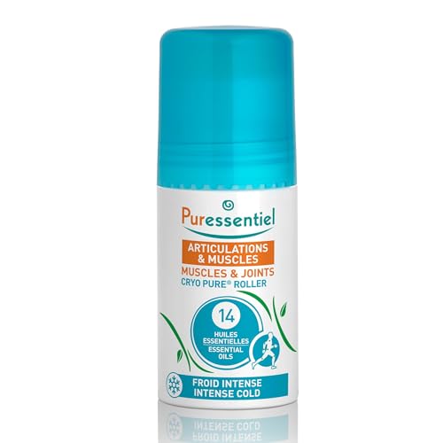 Puressentiel, Articolazioni e Muscoli, Cryo Pure Roller, Aiuta a lenire le zone sensibili, Per urti e rigidità, Sensazione di freddo intenso, Efficacia approvata, Con sfera massaggiante, 75 ml
