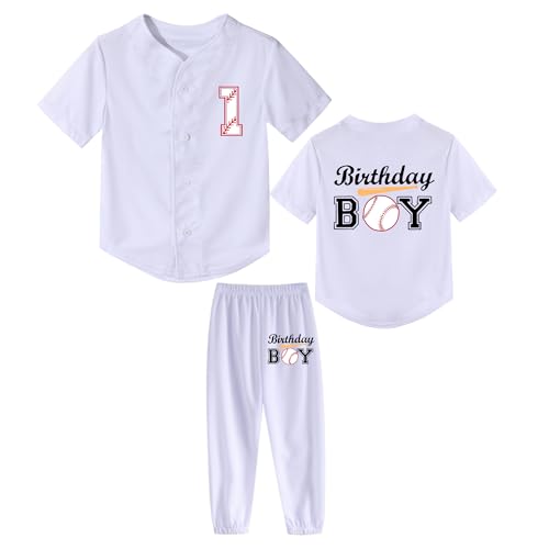 Image of Kids Baseball Jersey Birthday Boy Shirt and Striped Pants 2 Piece Birthday Outfit Summer Clothes 1-6 Years Old