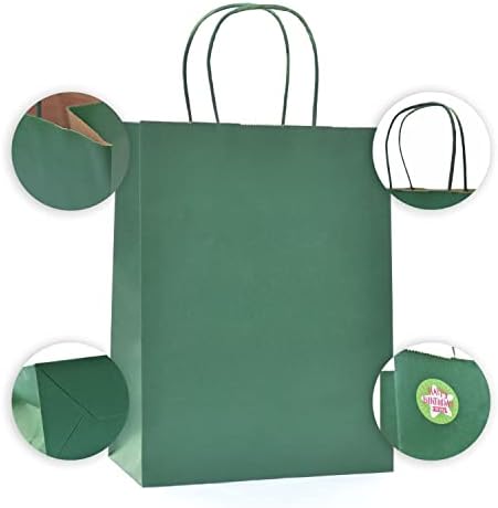 Miniatura 4 de Nexmint Paquete de 60 bolsas de regalo medianas de papel verde con asa bolsas de regalo verdes, bolsa de papel verde, bolsa de compras, bolsas de