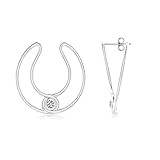 ANGARA Pendientes de herradura de diamantes naturales para mujer, niñas de oro macizo de 14 quilates, plata de ley | Piedra de nacimiento de abril | Regalo para ella | Cumpleaños | Boda |, Plata de