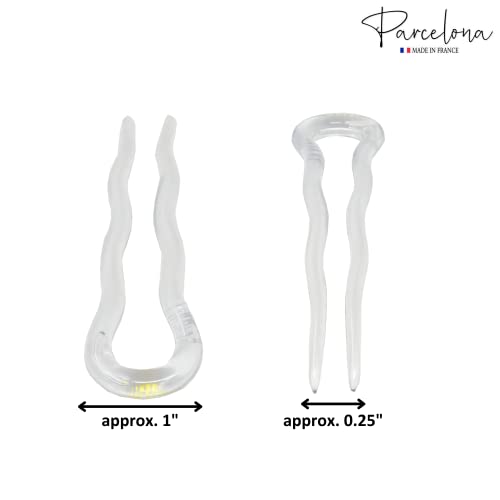 Parcelona French Mystic Crystal Clear Transparent 3 Inch Wavy Set Of 3 Celluloid U Shaped Hair Pins For Hair Bun Style For Women And Girls Hair Styling Accessories, Made In France #TOP5